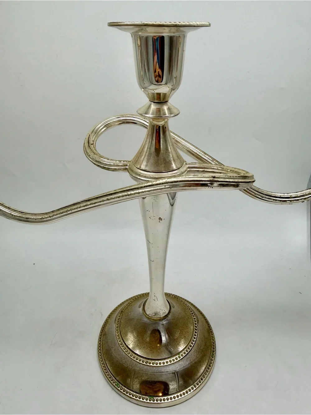 Queen Anne Style Silver Metal 3-Arm Candelabra Centerpiece